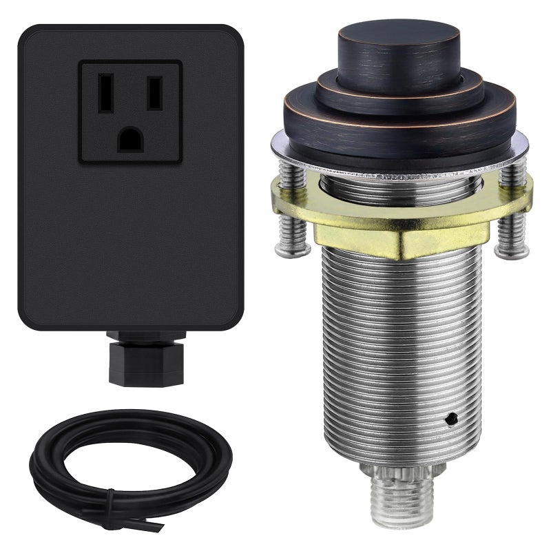 SINKINGDOM SinkTop Air Switch Kit (Long Full Brass Button) for Garbage Disposal, Cordless Oil Rubbed Bronze - Image 1